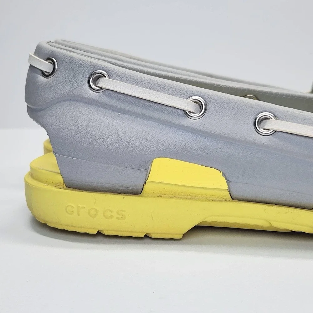 Crocs A-Leigh Boat Shoes Womens Size 7 Gray Yellow Slip On Comfort Flats 14261